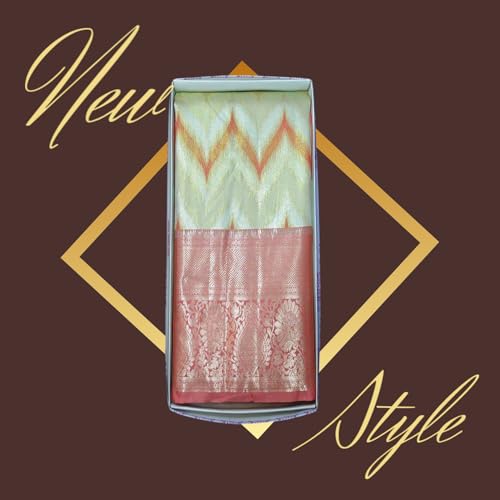 VFCollections Women's Traditional Handloom Kanchipuram Silk Pure Pattu Sarees – Wave Butta Allover | Rich Zari Woven Design | Bridal Saree | Unstitched Blouse