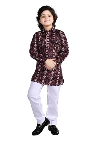 AHHAAAA Kid's Indian Ethnic Wear Floral Printed Pathani Kurta and Patiala Set for Boys (Maroon, 2-3 Years)