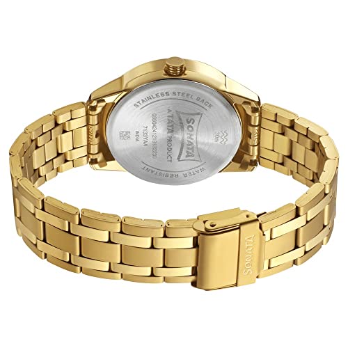 Sonata Utsav Quartz Analog with Day and Date Champagne Dial Gold Stainless Steel Strap Watch for Men - NT7133YM01
