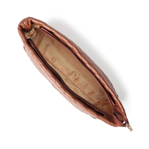 Fastrack QuiltPlay Tan Shoulder Bag | Quilted Faux-Leather Women’s Handbag Bag with Metal Accent Strap & Zipper Closure