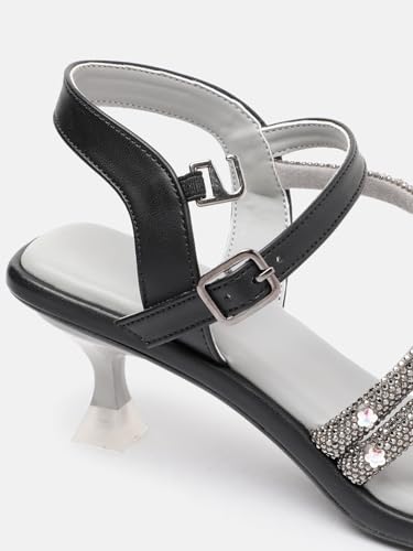 Marc Loire Women Embellished Fashion Sandals with Kitten Heels (Black, UK Footwear Size System, Adult, Women, Numeric, Medium, 4)