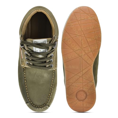 Woodland Men's Olive Green Leather Casual Shoes-9 UK (43EU) (GC 4267122)