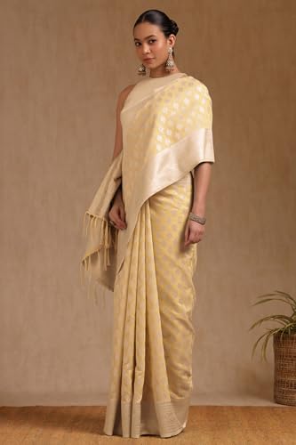 Soch Womens Beige Tussar Zari Woven Saree