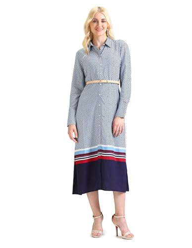 U.S. POLO ASSN. women's Viscose Shirt Midi Casual Dress (UWSS24DRS126_Blue