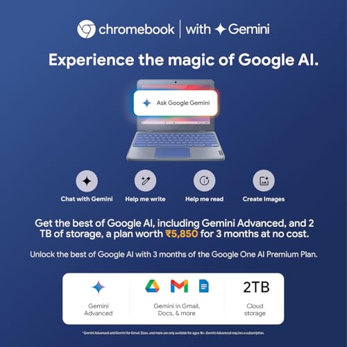 Lenovo {SmartChoice Chromebook, Intel Celeron N4500, 4GB RAM, 64GB eMMC, HD, 11.6"/29.46cm, Chrome OS, Blue, 1.21Kg, 2Wx2 Stereo Speakers, HD Camera, 82UY0014HA, Laptop