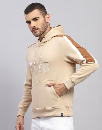 Monte Carlo Men's Regular Fit Solid Pattern Hooded Drawstring Closure Full Sleeve Winter Sweatshirt | Stylish Sweatshirt for Men | Comfortable Casual Winter Wear for Men's Beige XL