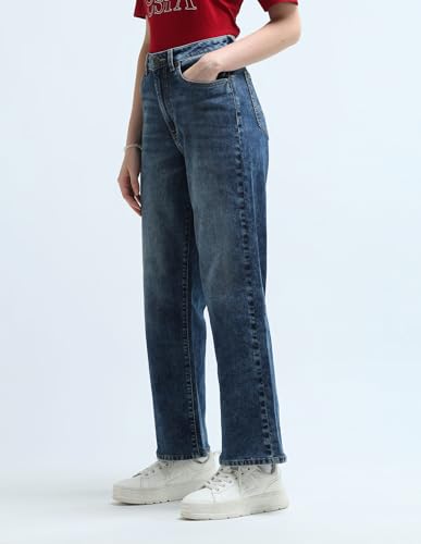 U.S. POLO ASSN. High Rise Wide Leg Jeans (UWAW24JEN158_Blue_28)