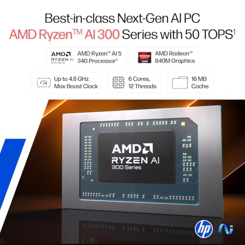 HP OmniBook 3 AMD Ryzen AI 5 340 Next Gen AI Laptop, (16GB DDR5, 512GB SSD), Anti-Glare,15.6''/39.6cm FHD, Win11,Office24, Silver,1.7kg, FHD Camera w/Privacy Shutter, fn0007AU