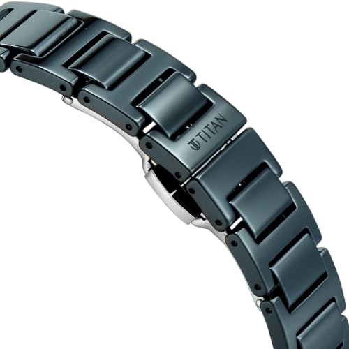 Titan Edge Tessel Quartz Analog 2Hands Display Mother of Pearl Marquetry Studded Indices Dial Atlantic Blue Ceramic Strap Watch for Women - 2653KC13