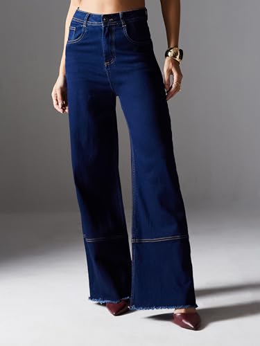 Miss Chase Women's Wide Leg High Rise Regular-Length Stretchable Denim Jeans (MCSS18DEN02-19-318-32, Charlotte Blue, 32)