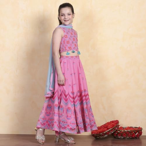 Biba Girl's Polyester Lehenga Set (KWSMCR6248SS25PNK_Pink_2-3 Year)