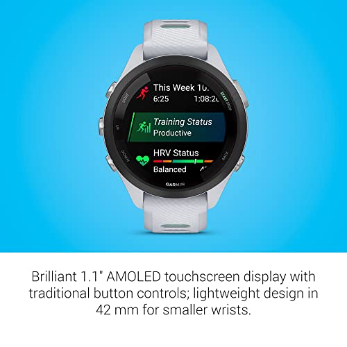 Garmin Forerunner 265S Advanced Multisport Touchscreen Smartwatch, Whitestone | Heart Rate Monitor, Training Stats, Daily Suggested Workouts, Up to 15 Day Battery Life with Signature Charging Bundle