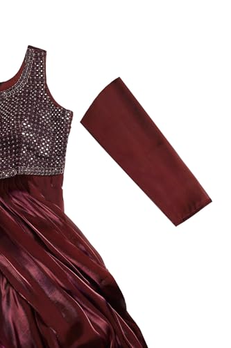 Soch Womens Wine Tissue Embellished Gown with Mirror Work