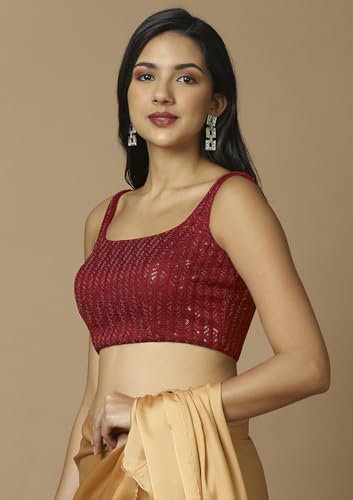 Salwar Studio Women's Maroon Embroidered Saree Blouse-VF-0192-MRON-40