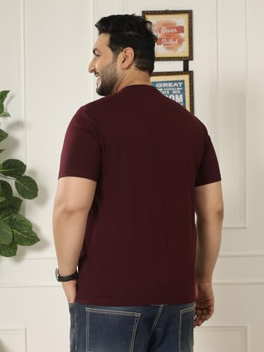 JOHN PRIDE Plus Size Men Regular Fit Solid Short Sleeves Maroon Round Neck T-Shirt (JPTSR3501U_7XL_Maroon)