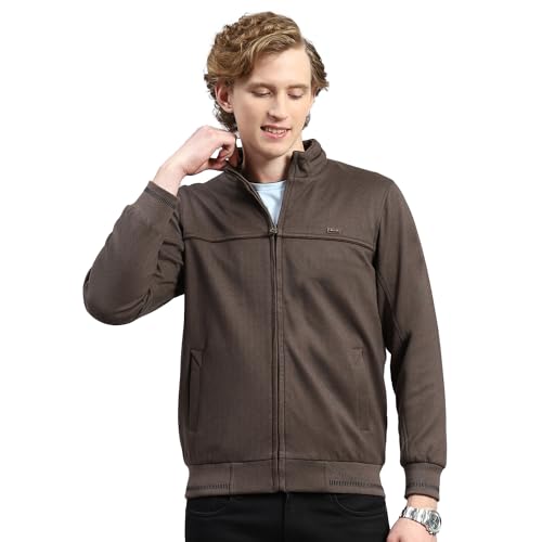 Monte Carlo Brown Solid Stand Collar Jacket(223061460-1-44)