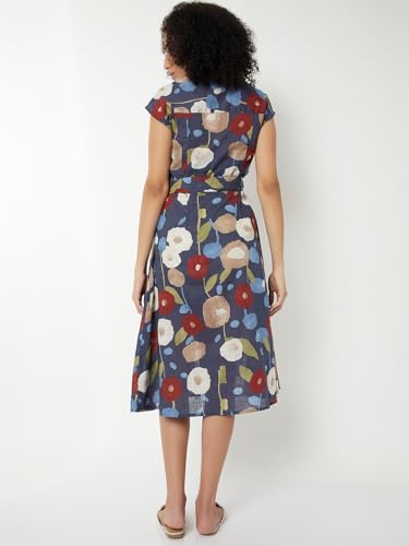 Max Women Printed Midi Dress(Blue_S)