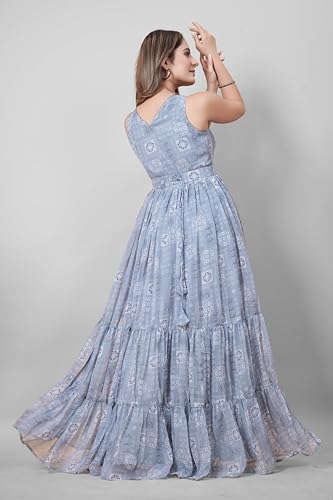 ODD BY chansi TRENDZ Women's Floral Anarkali Gown in Georgette, Grey, Ankel Length, Sleevless, Round Neck, Festive & Party Ethnic Wear