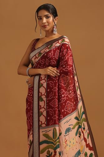 Soch Womens Maroon Poly Viscose Pichwai Saree