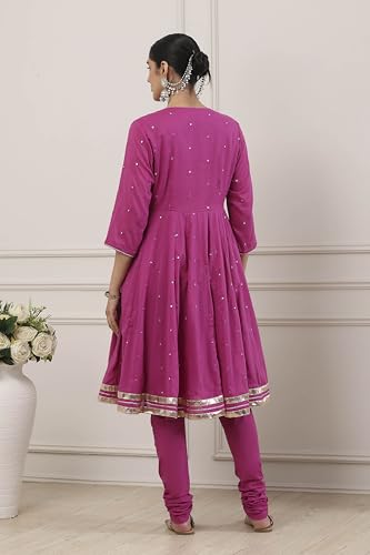 Biba Women Maroon Cotton Kalidar Suit Set_36