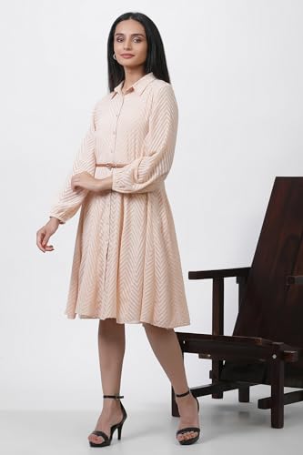 W for Woman Pink Solid Jacquard Flared Dress_24FEW10775-820827_XS