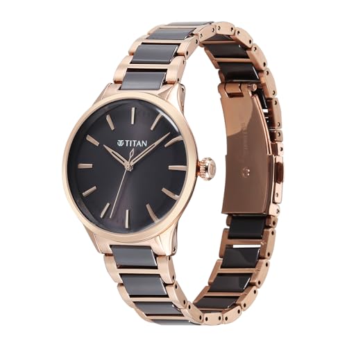 Titan Work Essentials with Brown Dial Rose Gold Metal Strap Watch for Women - 95379KD01