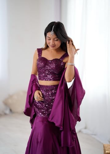 CLASSY FASHION HUB Women's And Girls Embellished, Embroidered Rangoli Heavy Fabric Sequence Work Lehenga Choli for Women