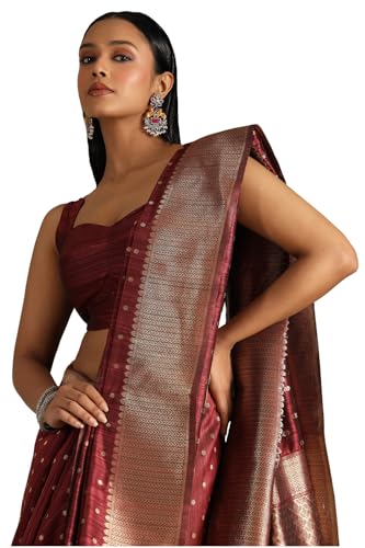 Soch Womens Maroon Tussar Woven Design Saree
