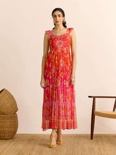 Aarke Ritu Kumar Orange Hannah Fit & Flare Sleeveless Long Dress