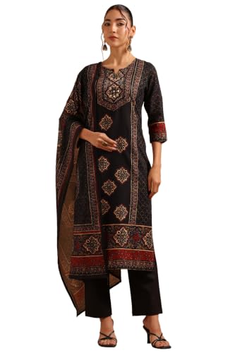 Soch Womens Black Cotton Printed Ethnic Motifs Digital Print Salwar Suit