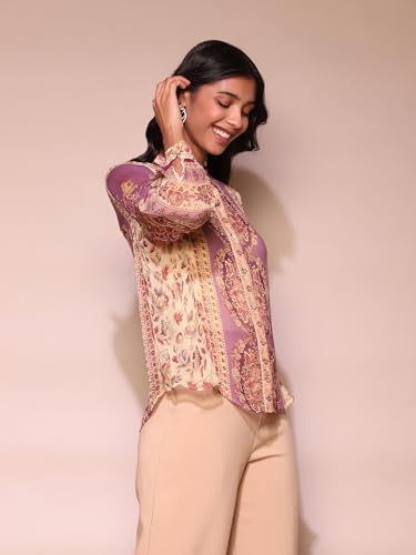 Label RITU KUMAR Lilac Floral Print Shirt Blouse with Inner