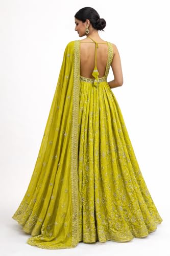 Pistachio Green Anarkali Gown with Embroidered Elegance and Festive Royal Heritage Charm for Celebrations, Traditional Indian Ethnic (in, Alpha, M, Regular)