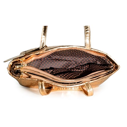 D' Amour Women's PU Leather Durable & Elegant Multi-Pocket Design Mirror Tote Handbag Ideal for Work, Travel & Gifting (Copper)