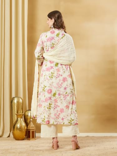Divena White Cotton Floral Kurta Sets With Dupatta