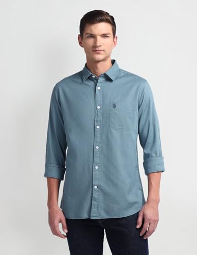 U.S. POLO ASSN. Mens Solid Slub Full Sleeve Shirts (UDSHTO1205_Teal_XXL)