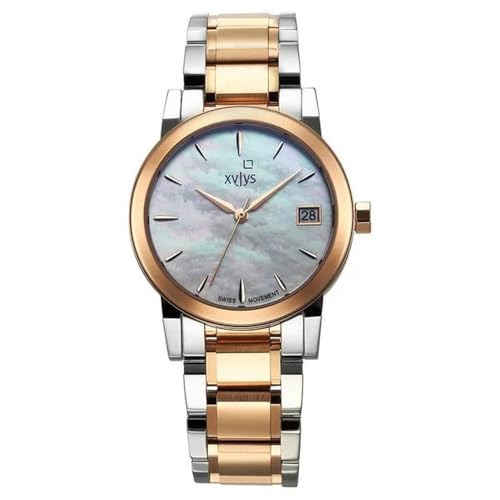Xylys Ethereum Swiss Analog with Date Multicolour Mother of Pearl Dial Two Toned Silver & Rose Gold Stainless Steel Strap Watch for Women - 45021KM01E