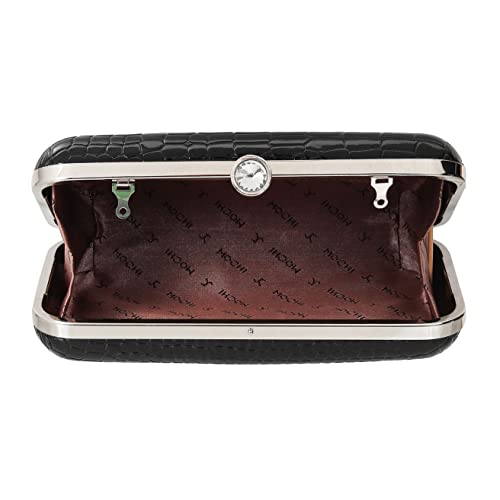Mochi Black Faux Leather Secure Button Closure Party Clutch For Women