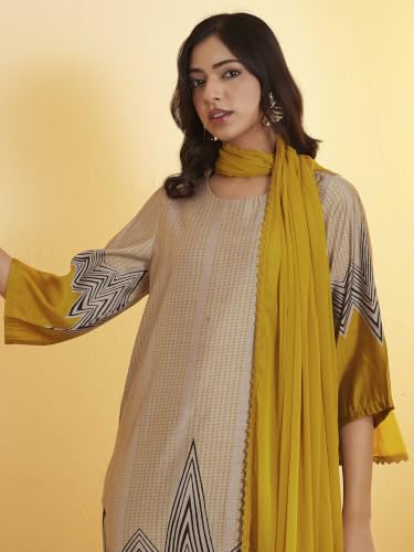 BIBA Viscose Blend Printed Straight Casual Kurta With Palazzo And Dupatta