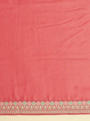 MOHEY Women's Art Silk Bandhani Print & Floral Embroidery Bordered Saree with Blouse Piece(Pink)