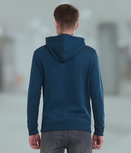 TURMS Men's Hooded Sweatshirts, Odor Control, Cotton Blend Casual Travel Edition Sweatshirts, Winter Wear Pullover Teal Blue