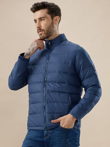 Status Quo Men’s Solid Quilted Puffer with Stand Collar Reversible Jacket | 100% Polyester | NAVY/BLACK | XL Size