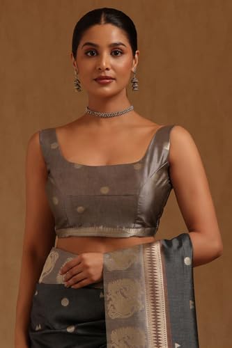 Soch Womens Grey Tussar Zari Woven Saree