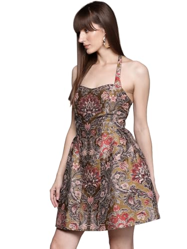 Label RITU KUMAR Olive Roseville Sweetheart Neck Short Dress