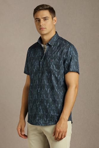 Men Black Print Half Sleeves Casual Shirt