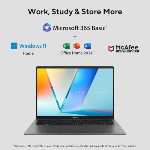 ASUS Vivobook S16 (2026),Smartchoice, AMD Ryzen AI 5 330,AMD Radeon iGPU,16GB RAM(Upgradeable),512GB SSD,FHD,OLED,16"(40 cm),Win 11,M365 Basic(1Y),Office 24,Matte Gray,1.7 Kg,M3607KA-SH149WS,AI Laptop