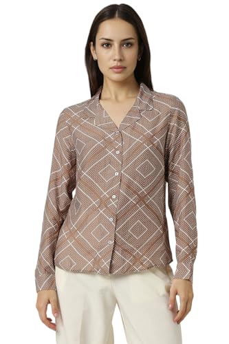 Women Brown Print Long Sleeves Formal Shirt