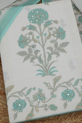 Soch Womens Off White Linen Blend Floral Print Unstitched Dress Material With Cutdana
