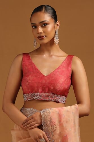 Soch Womens Peach Fendy Organza Embellished Saree With Stone Work