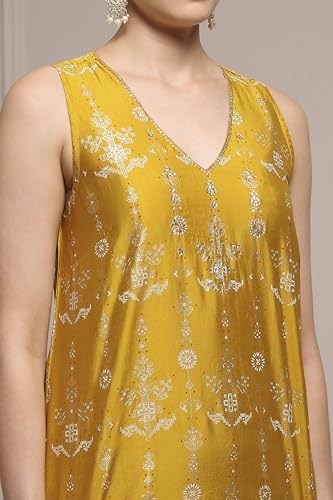 Biba Women Yellow Viscose Blend A-Line Printed Garara Suit Set_34