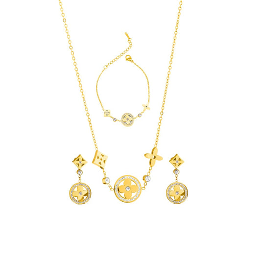 PALMONAS Zircon-Studded Floral Necklace & earring Jewellery Set For Women - Gift For Women & Girls